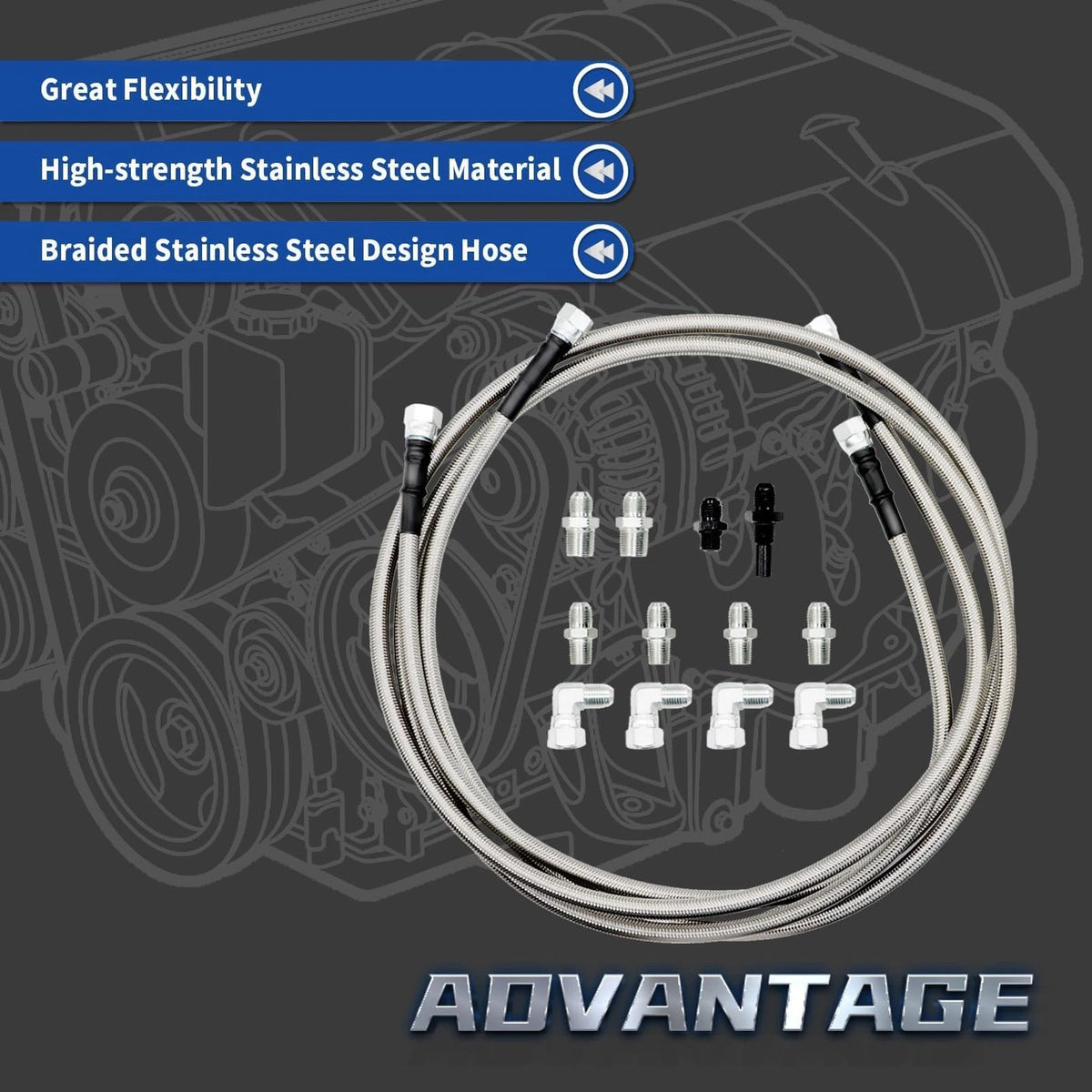 70 Inch Flexible SS Braided Transmission for Universal Fit (No Specific Years)