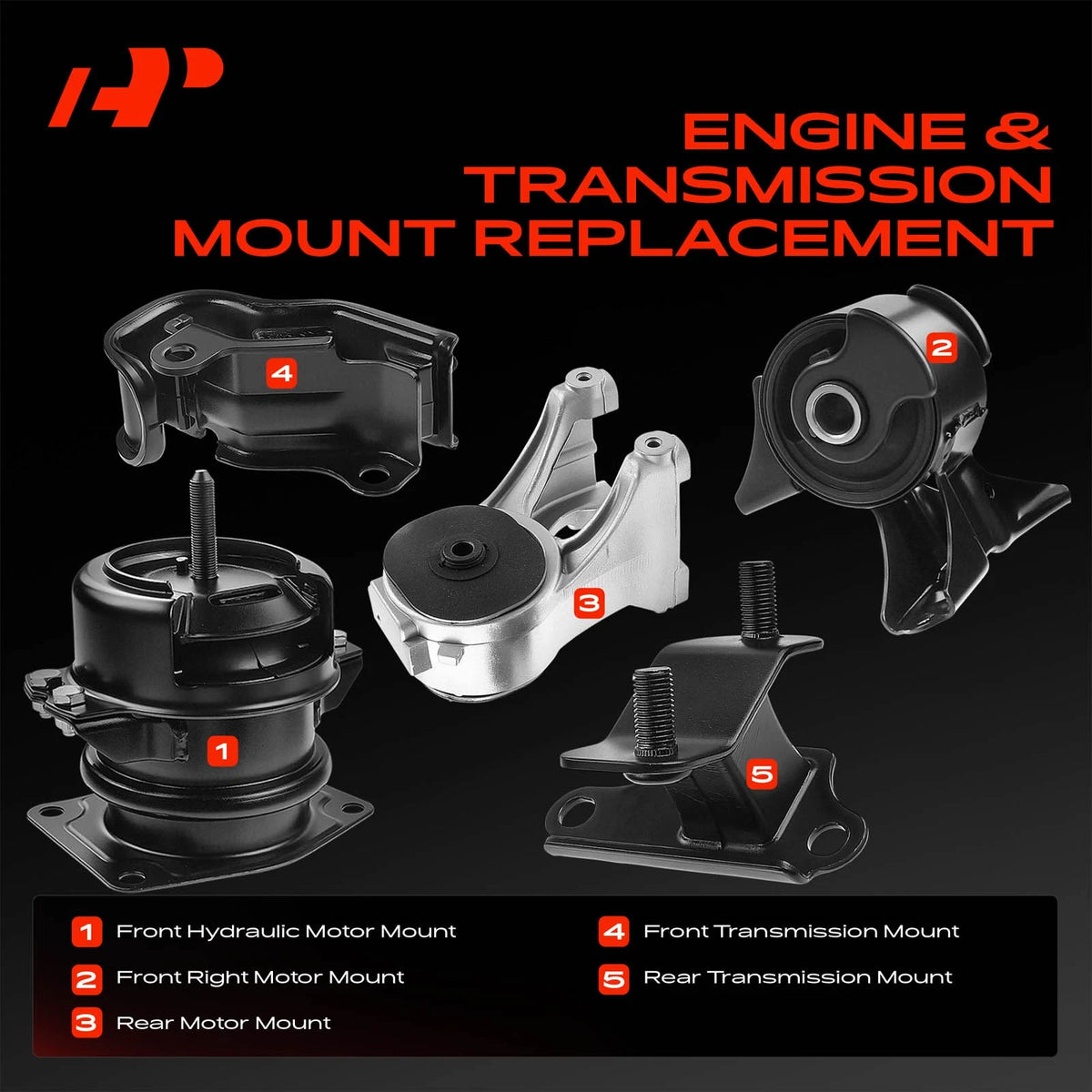 Set of 5 Engine Motor & Transmission Mounts for Honda Odyssey (1999–2004) EM9441 EM9202 EM8974 EM8898 EM8986