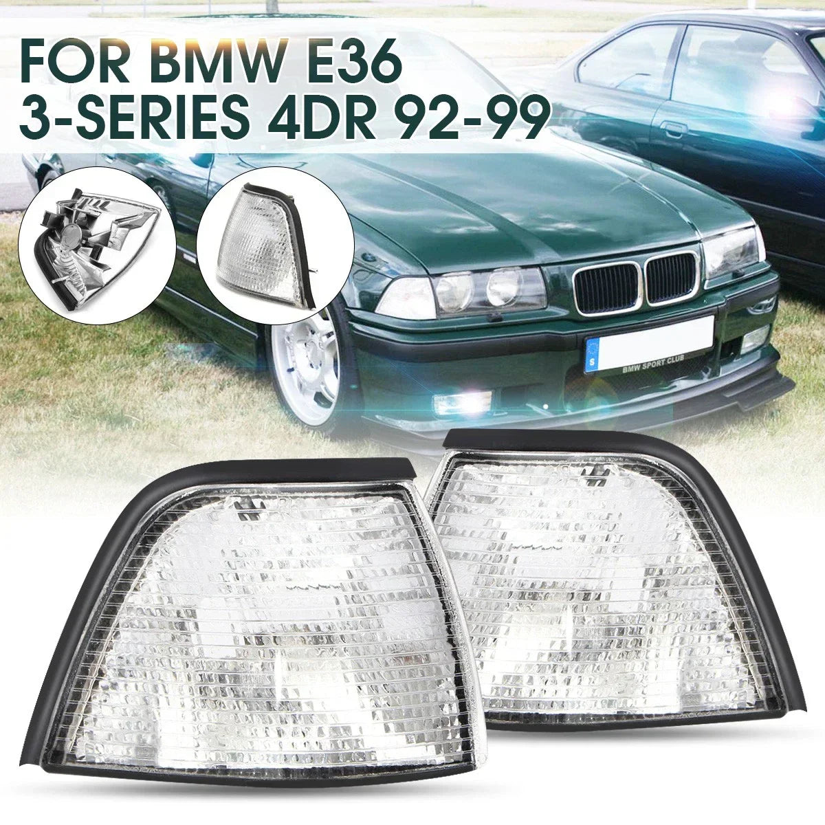 2x Clear Corner Lights for BMW E36 318ti/328i/318i/M3/325i/320i (92–99)