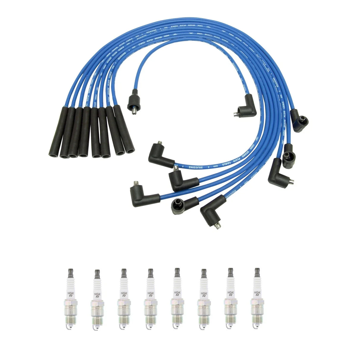 NGK Wire Set & 8 V-Power Spark Plugs for Continental Mark IV (1972–1976)