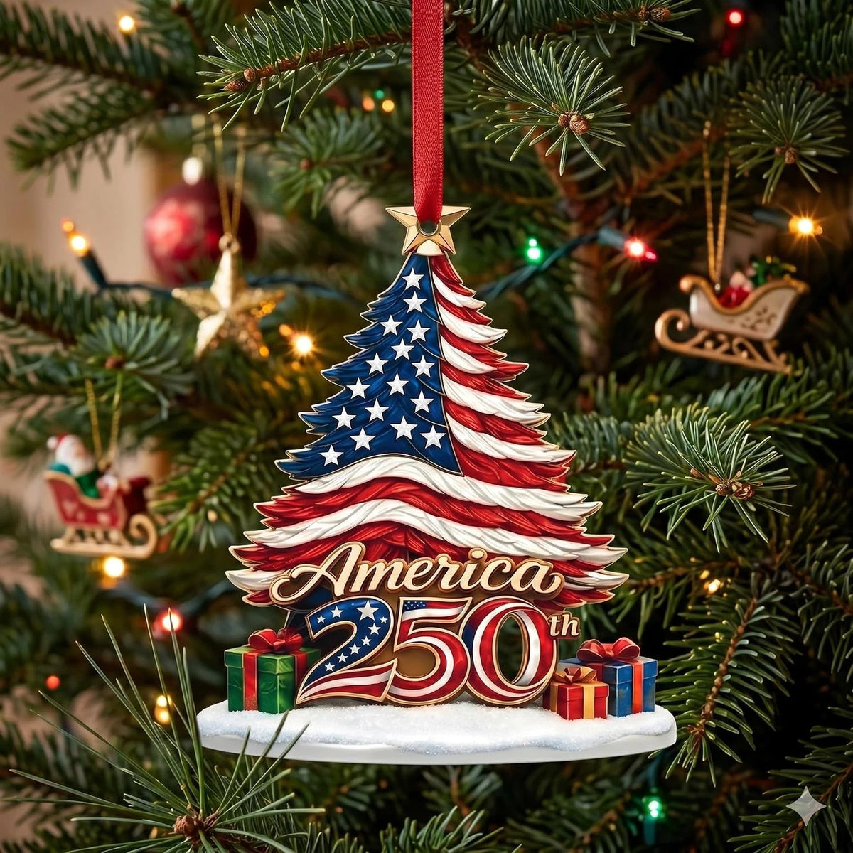 USA 250th Anniversary Christmas Ornament - Patriotic Design