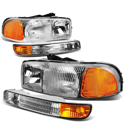 OE Style Chrome Amber Headlight Upper+Lower Lamp for GMC Sierra/Yukon (1999–2007)