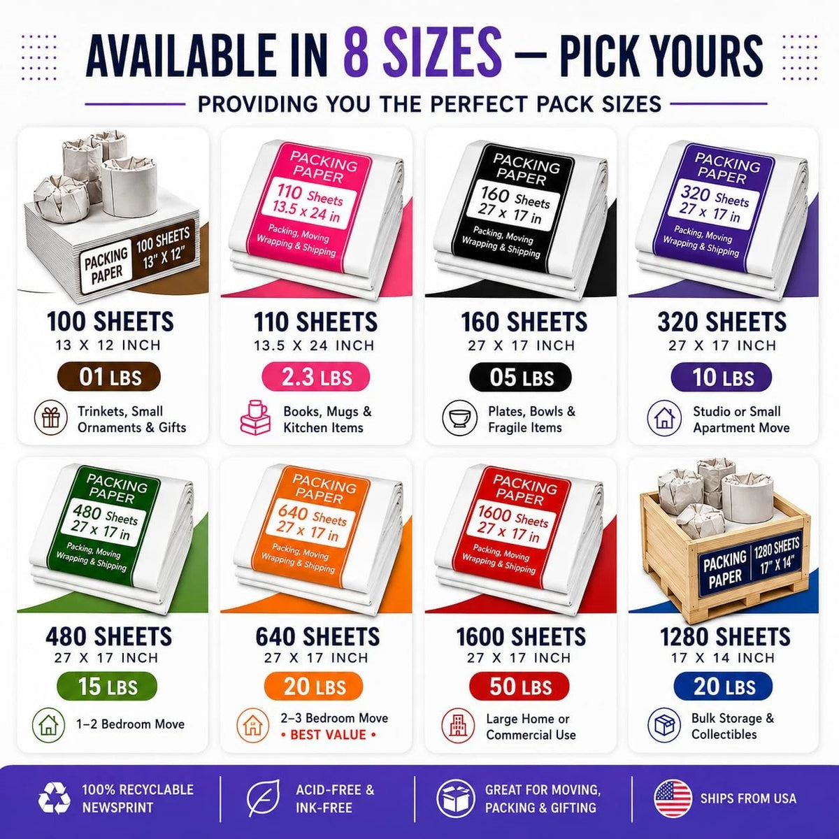 320 Sheets Bulk Packing Paper for Various Uses (27" x 320 Sheets)