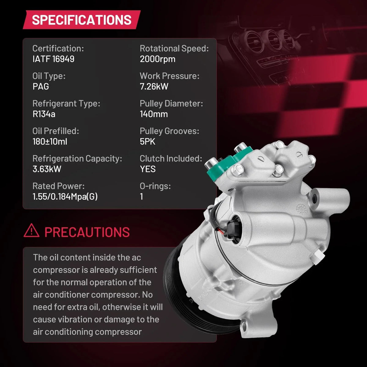 A/C Compressor w/ Clutch for BMW 120i, 320i (2005–2013) 64509145351