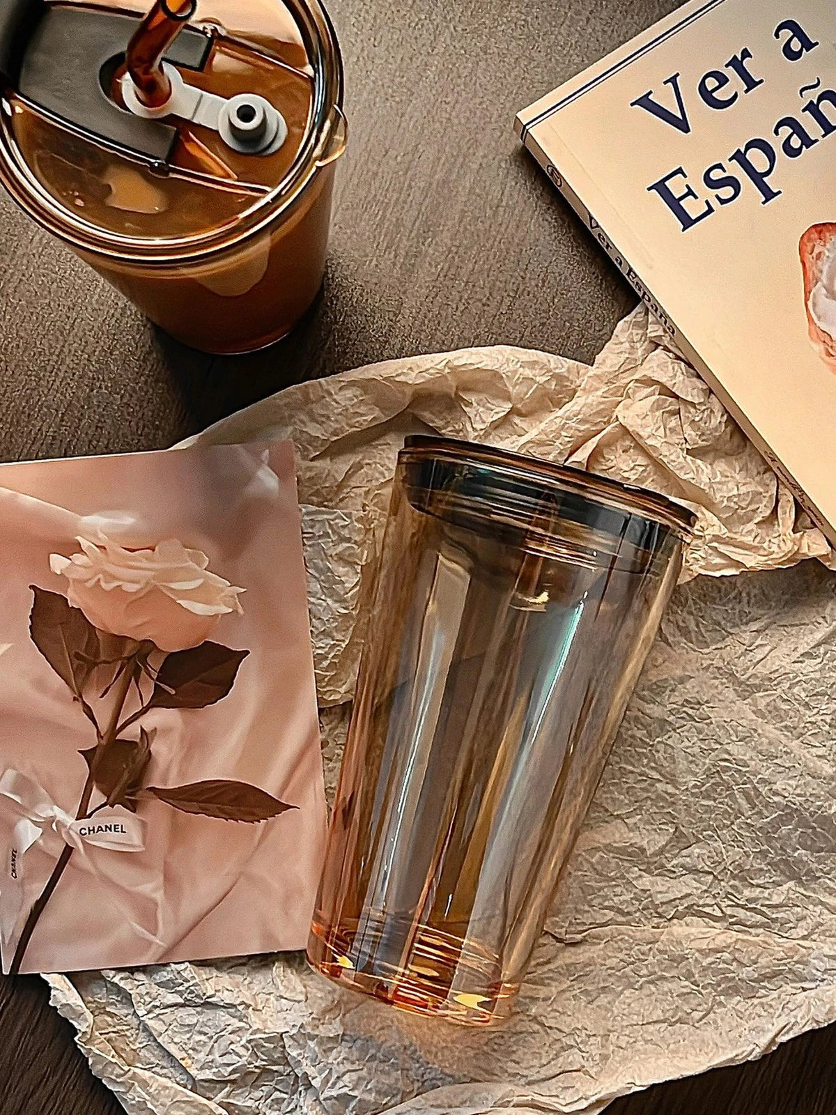 15oz Glass Tumbler with Straw and Lid for Iced Coffee (No Part Numbers)