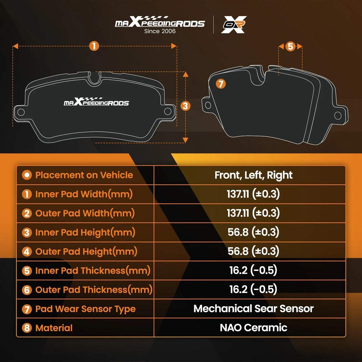 Set of 4 Front Ceramic Brake Pads for Subaru Crosstrek (2016–2017), Toyota 86 (2017–2020)