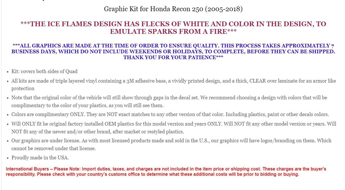 Decal Graphics Kit for Honda Recon (2005–2018)