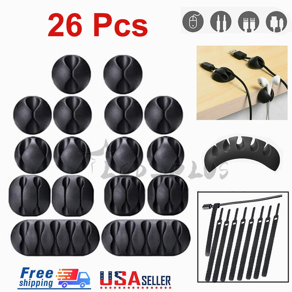 26PCS Cable Clips for Cord Management Organizer Clamps Self-Adhesive