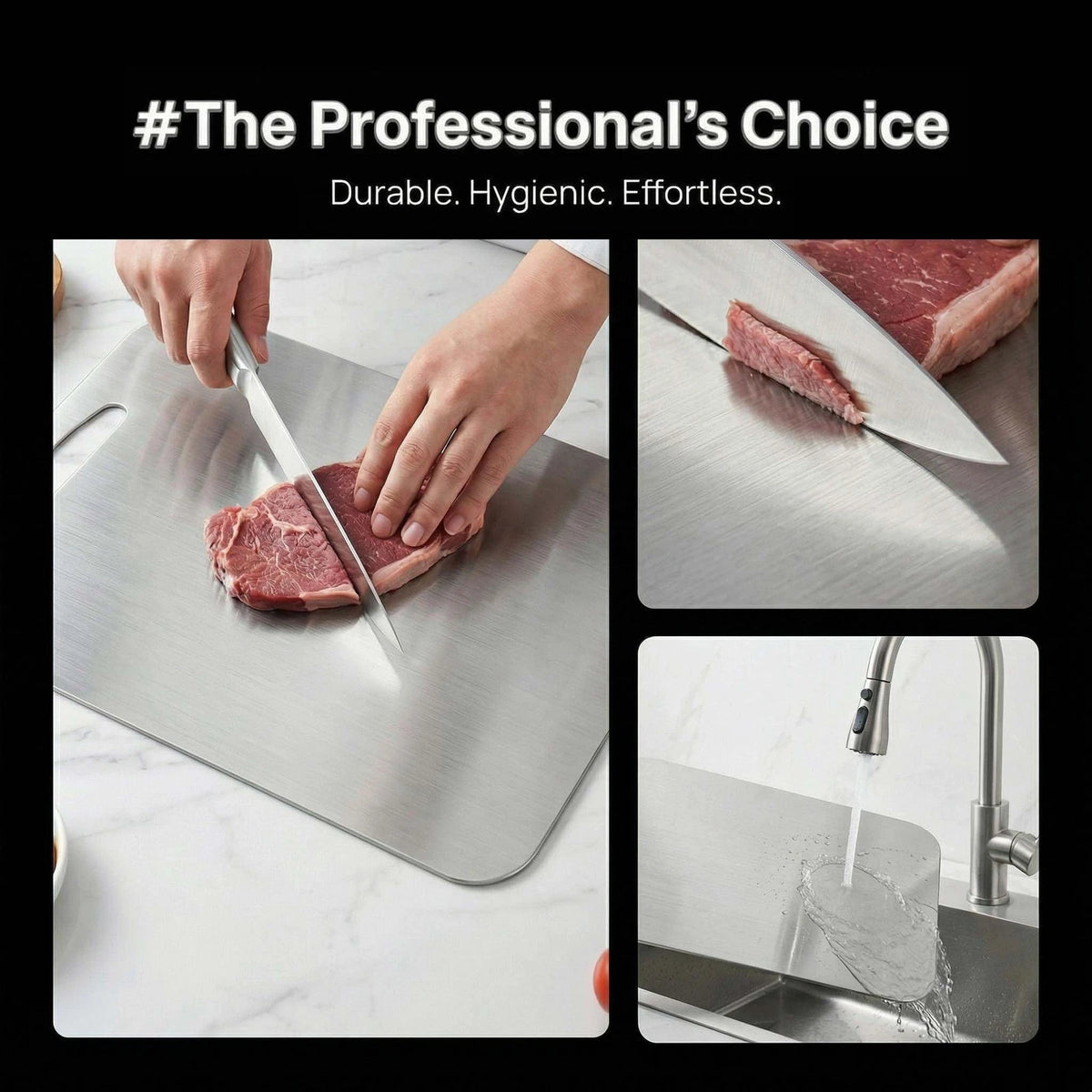 3-Piece Stainless Steel Cutting Board Set for Kitchen (S, M, L)