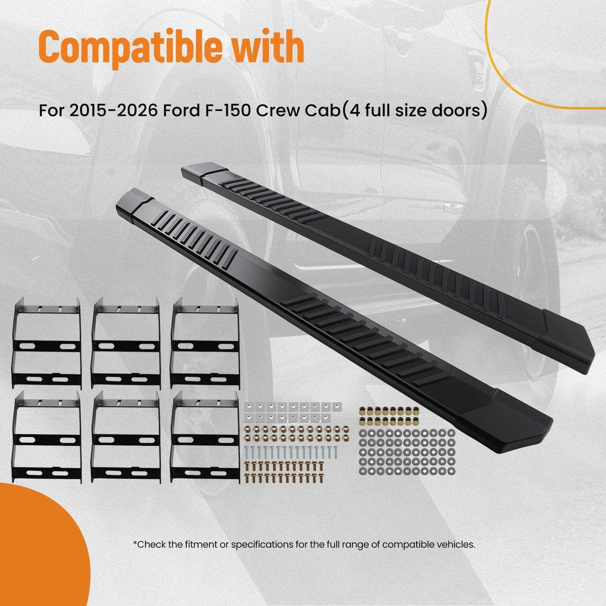 Running Boards Side Step Bars for Ford F-150 SuperCrew (2015–2026) Pair
