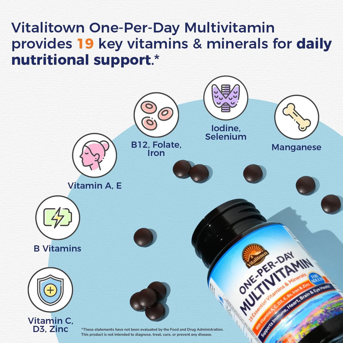Vitalitown Multivitamin for Women & Men with Iron, 120 Count
