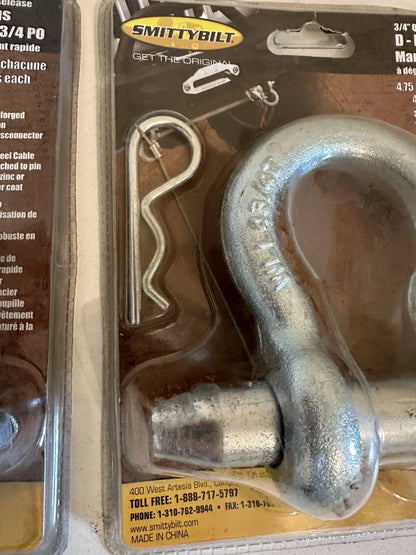Set of 2 Zinc Plated Quick Release D-Ring Shackles for Universal Use (3/4 In, 4.5 Tons)