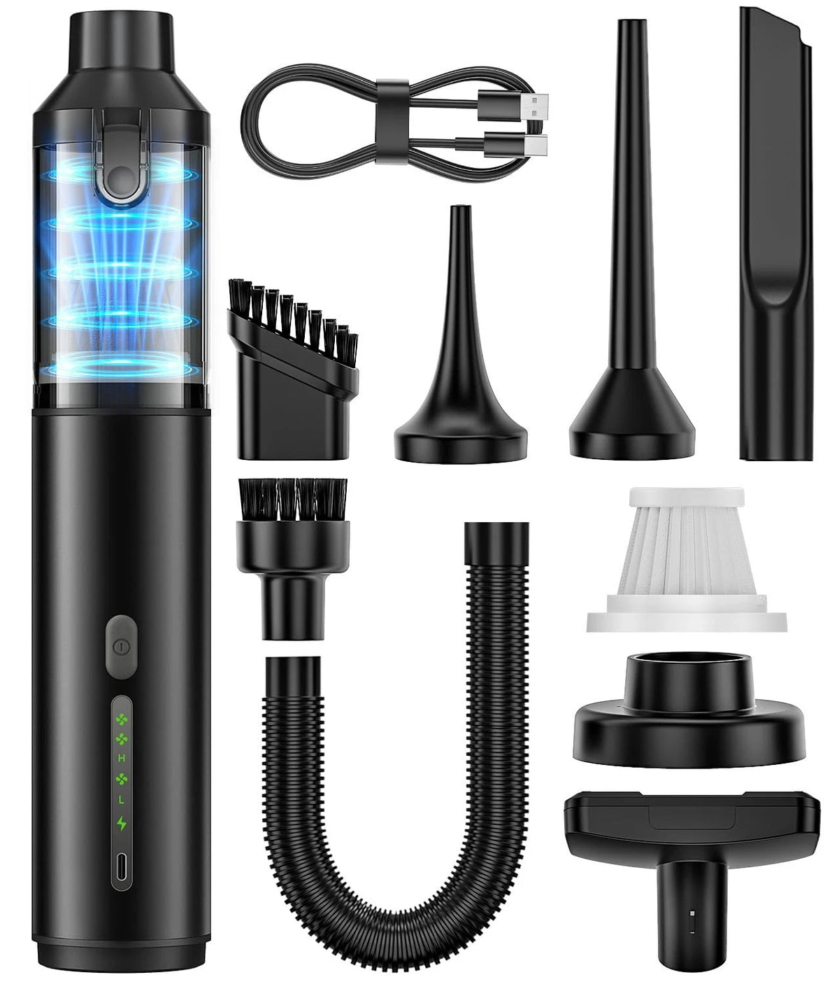 Portable Cordless Handheld Car Vacuum Cleaner 4-in-1 Mini Black