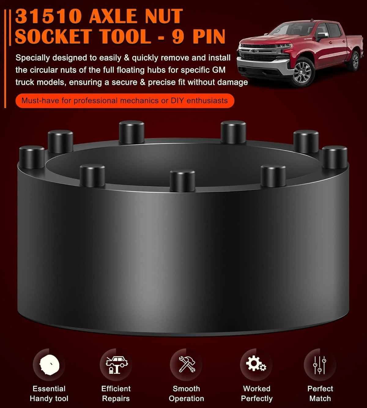 31510 Axle Nut Socket for Silverado Sierra (2020–Present) 1/2" Drive