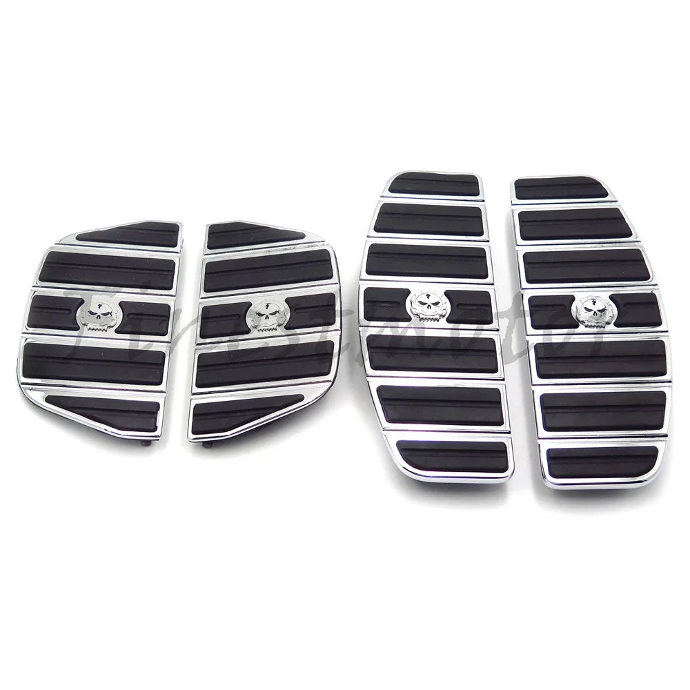 Chrome Skull Rider Passenger Footboard Kit for Harley Touring/Softail (1987–2015)