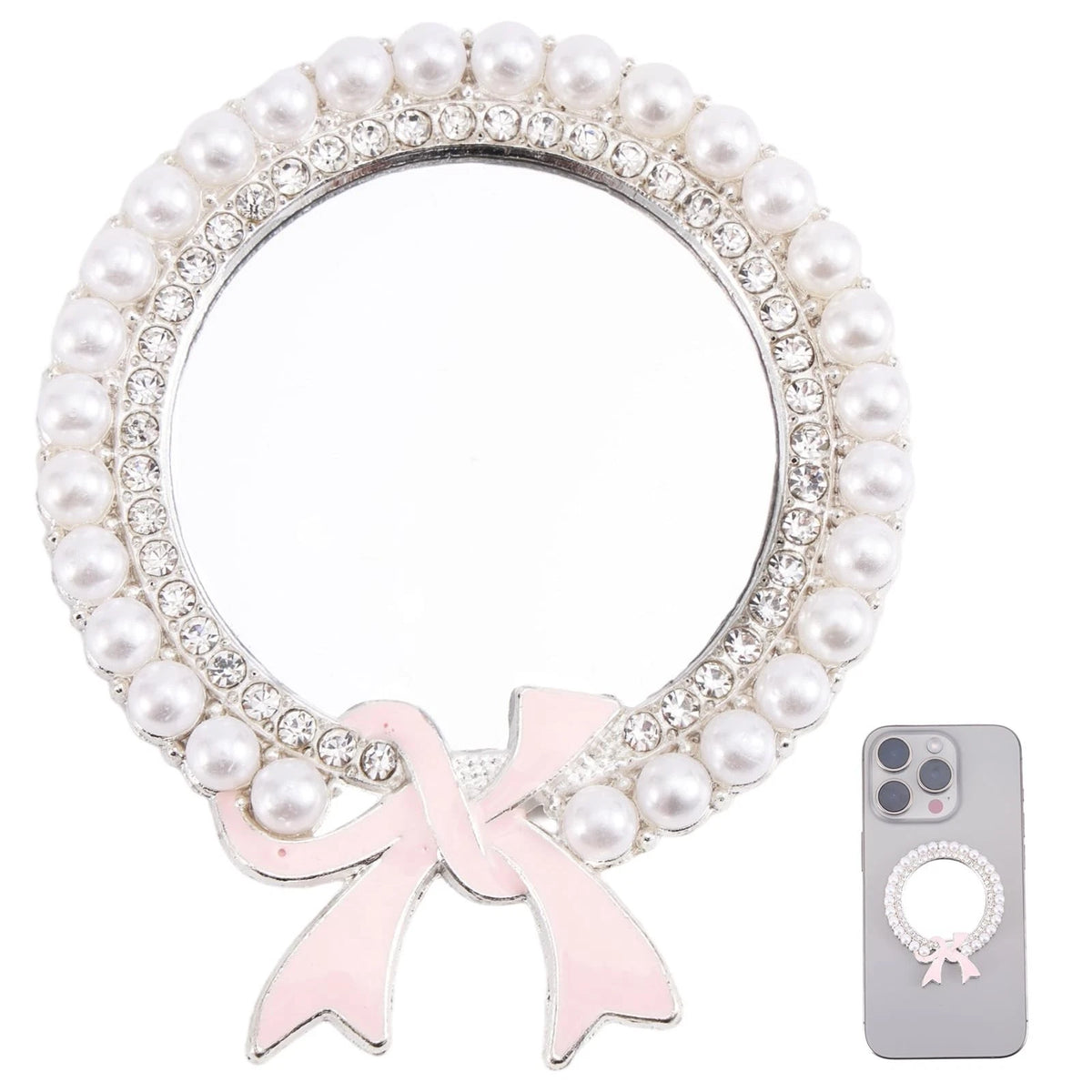 Phone Mirror Charm Sticker for Universal Use (2.4L x 2W, Silver & Pink)