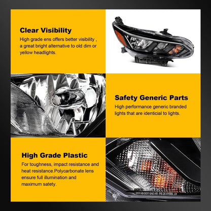 2X Black Halogen Headlights Assembly for Nissan Sentra