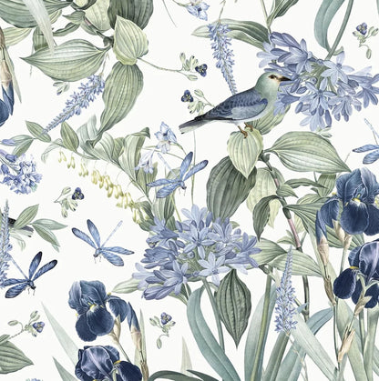 Floral Wallpaper Peel and Stick Blue Flower Contact Paper (16.9" x 118.1")