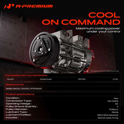 A/C Compressor with Clutch for Hyundai Genesis (2013–2014) 21000352, 977012M500, 890230