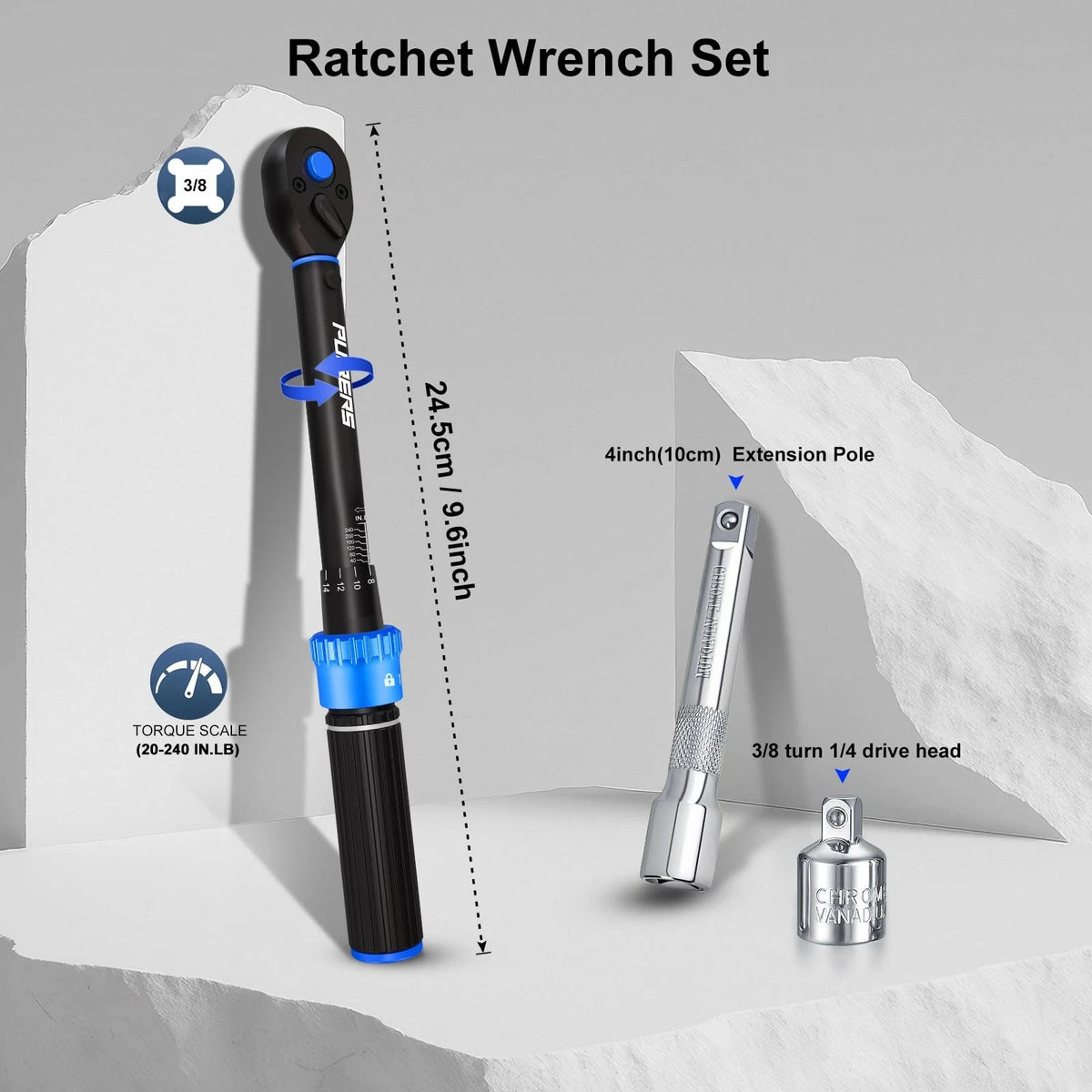 Set of 4 Torque Wrenches 3/8" Drive 1.67-20 FT.LB for Automotive Use