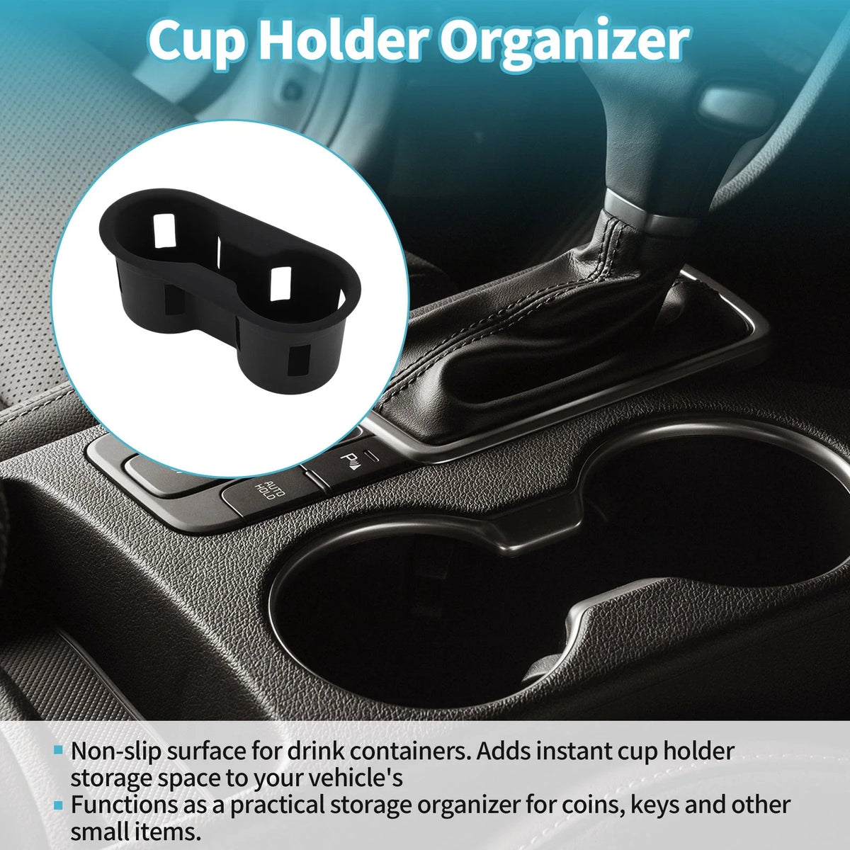 Center Console Cup Holder Organizer for Ford Bronco (2021–2025) Silicone Black