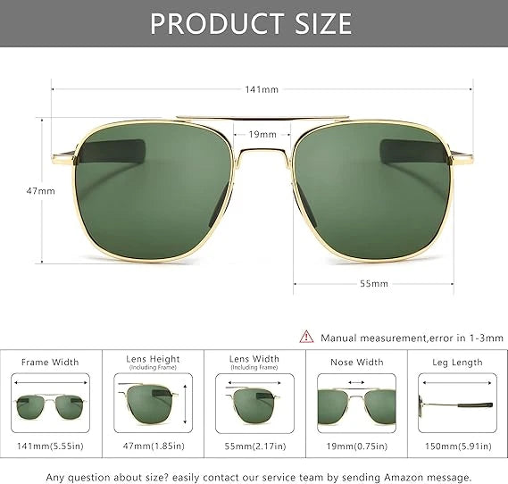 Aviator Sunglasses for Men - Polarized Military Pilot UV Protection