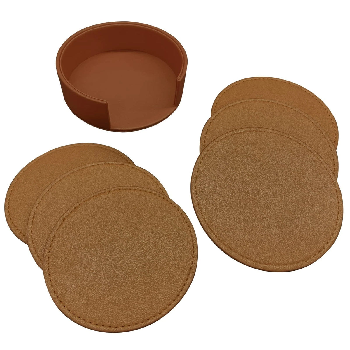 Set of 6 Soft Leather Round Drink Coasters for Home Use