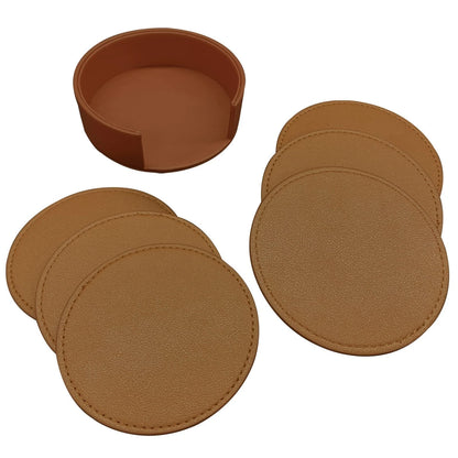 Set of 6 Soft Leather Round Drink Coasters for Home Use