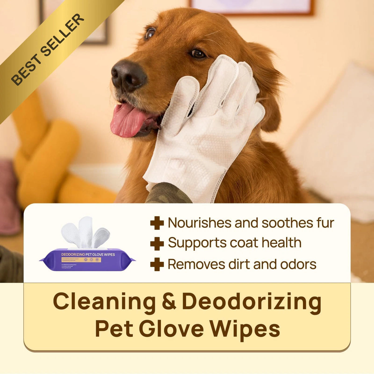 20 Pack Pet Cleaning Wipes for Dogs, Cats, Horses - Deodorizing Glove Wipes