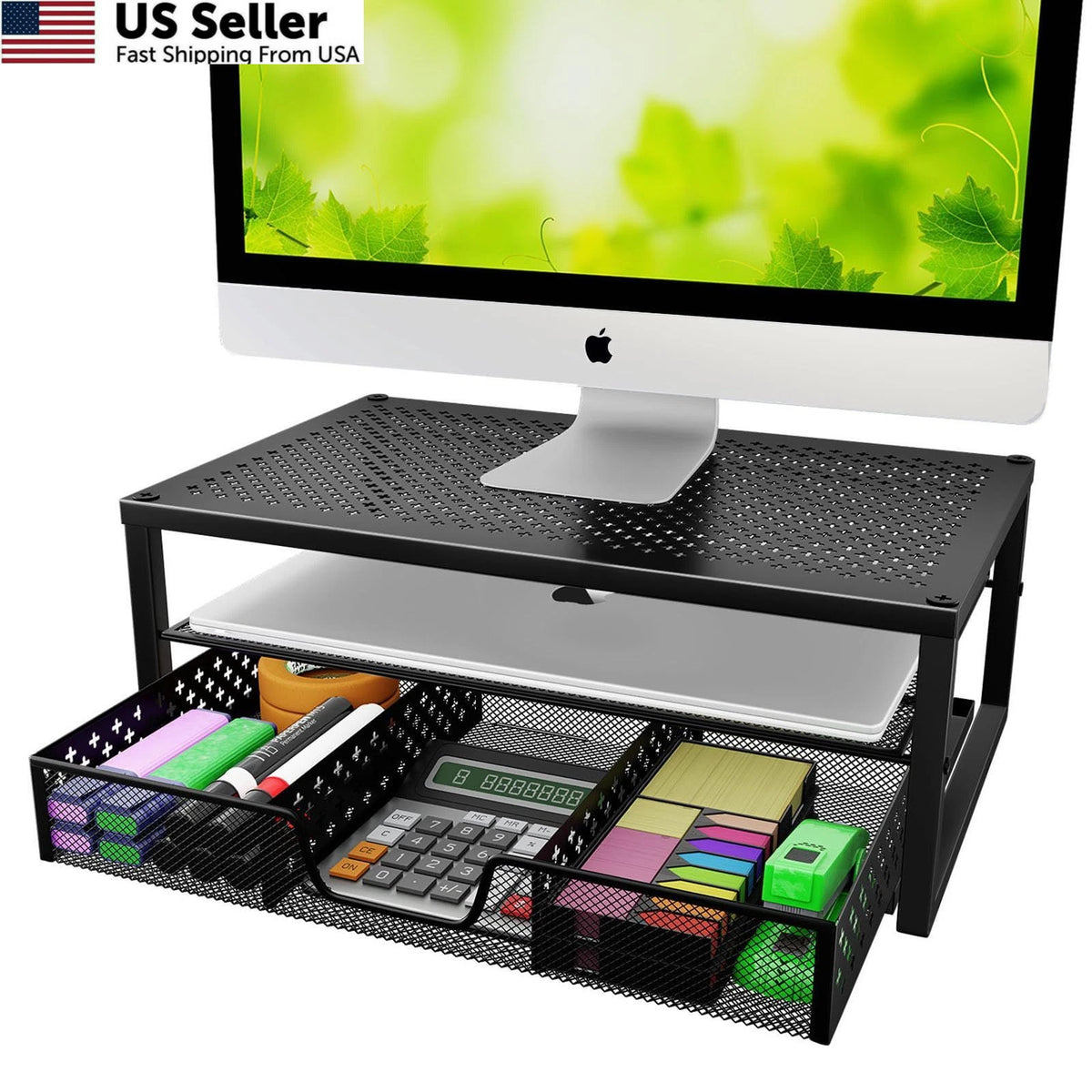 Metal Monitor Stand Riser for Universal Use (16"W x 10"D x 6.25"H)
