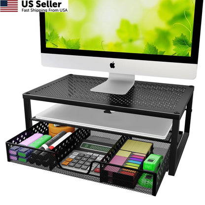 Metal Monitor Stand Riser for Universal Use (16"W x 10"D x 6.25"H)