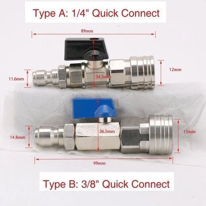High Pressure Washer Ball Valve Quick Connector Control Switch 3/8" 1/4"
