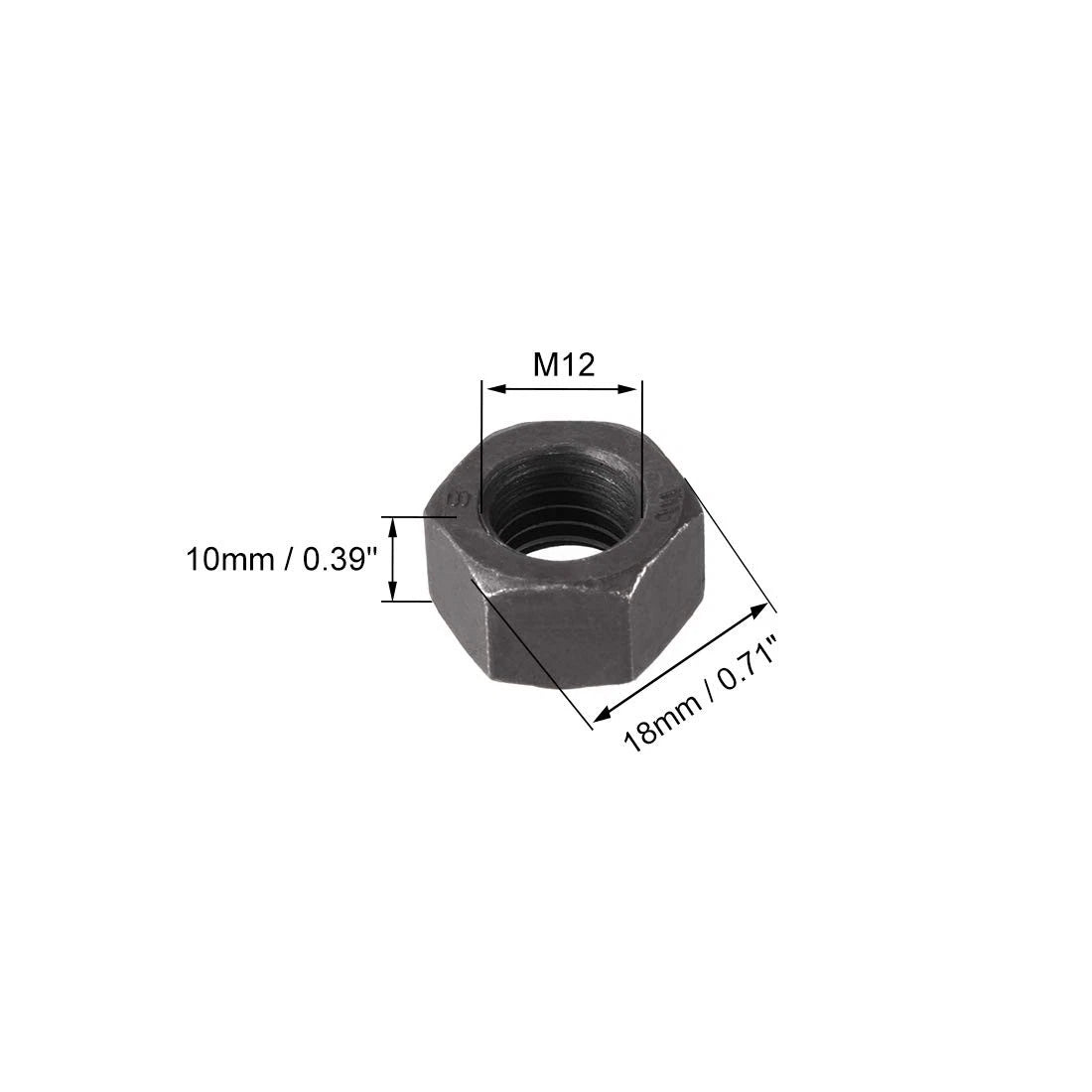 M12x1.75mm Hex Nuts for Metric Applications (Coarse Thread, Black)