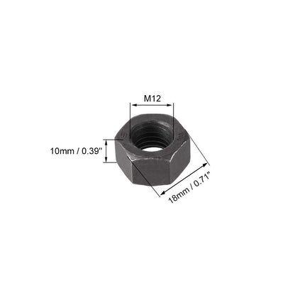 M12x1.75mm Hex Nuts for Metric Applications (Coarse Thread, Black)