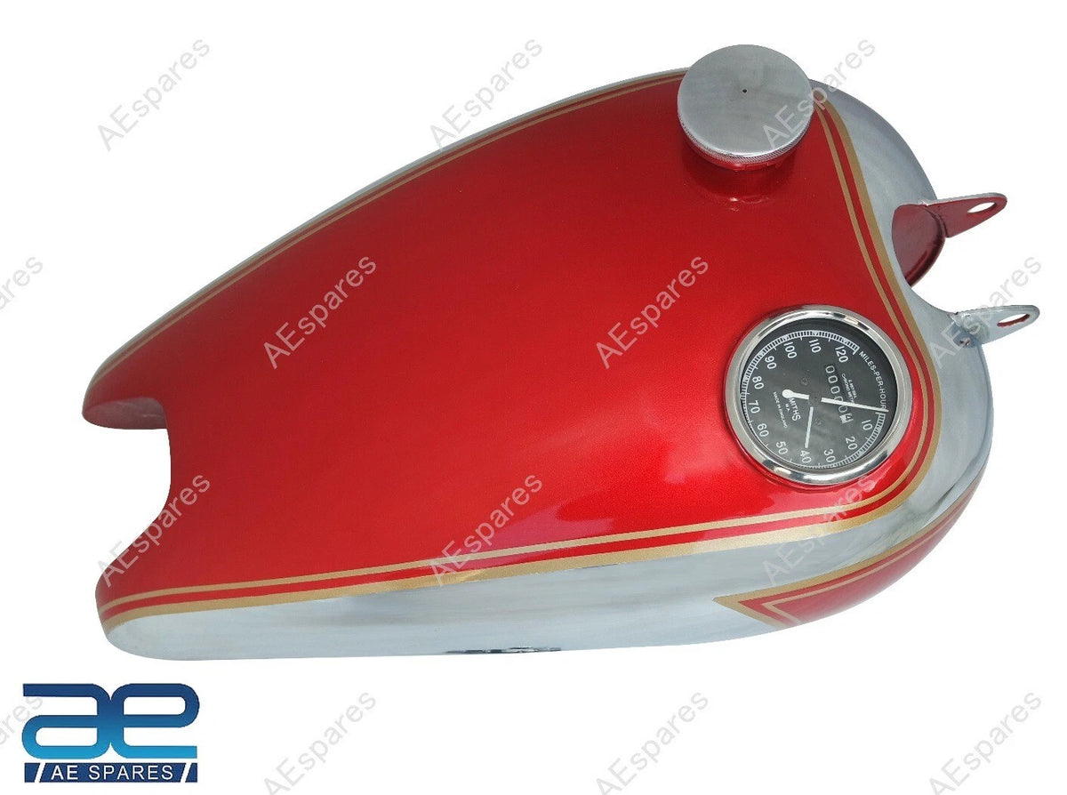 Cherry & Chrome Petrol Tank + Replica Smiths Speedo for BSA C10 C11