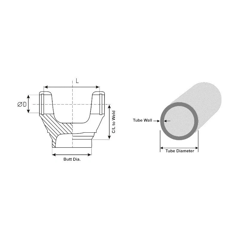Driveshaft Tube Weld Yoke 1480 Series for 3.500" x .083" Wall Tube