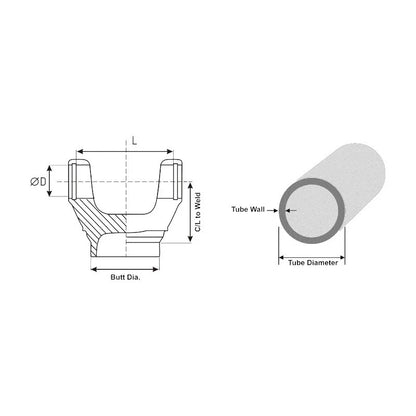 Driveshaft Tube Weld Yoke 1480 Series for 3.500" x .083" Wall Tube