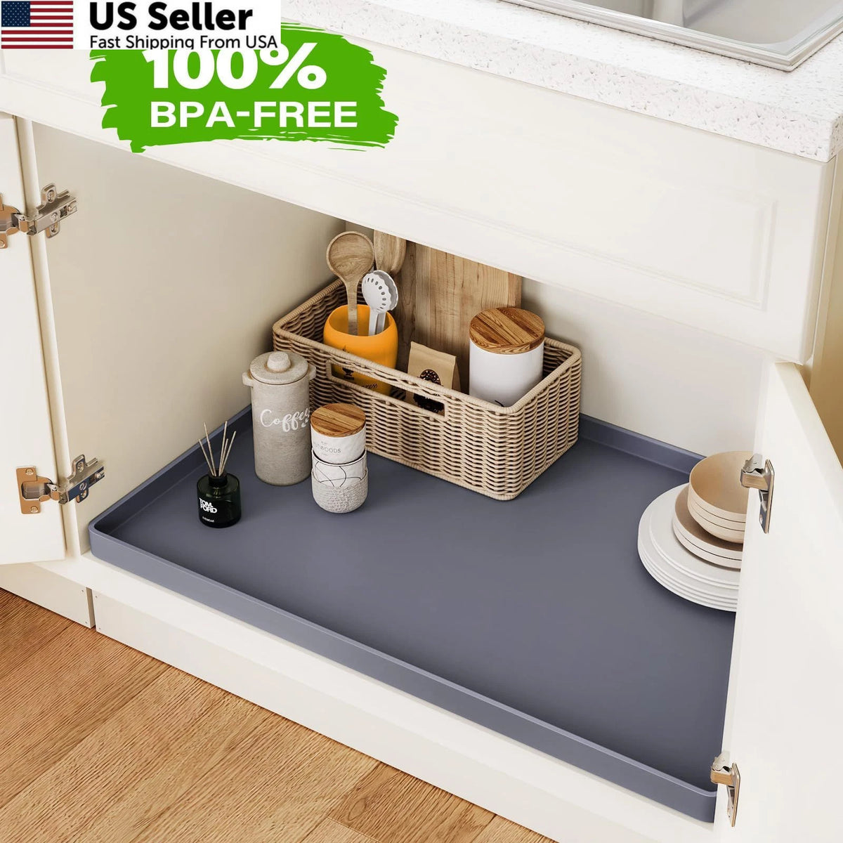Waterproof Under Sink Mat for (34" x 22", Dark Gray)
