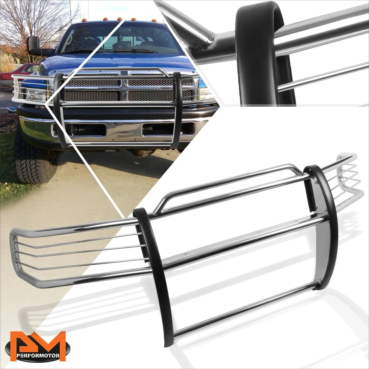 Front Bumper Brush Grille Guard Protector Chrome for Dodge Ram 1500-3500 (1994–2001)