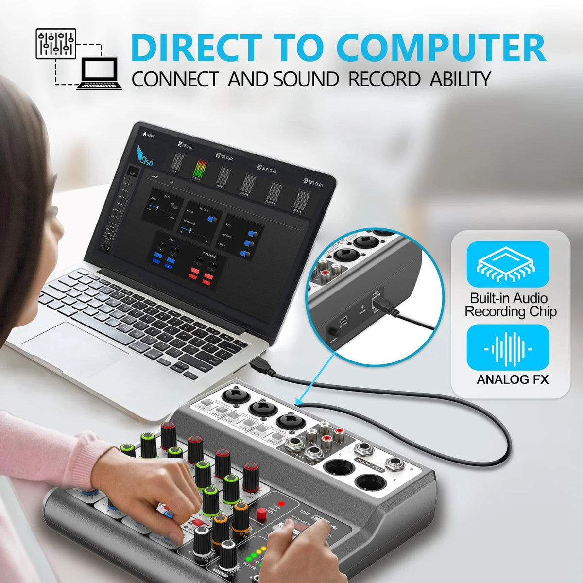 Professional Audio Mixer for Sound Board Mixing Console (5 Channel)