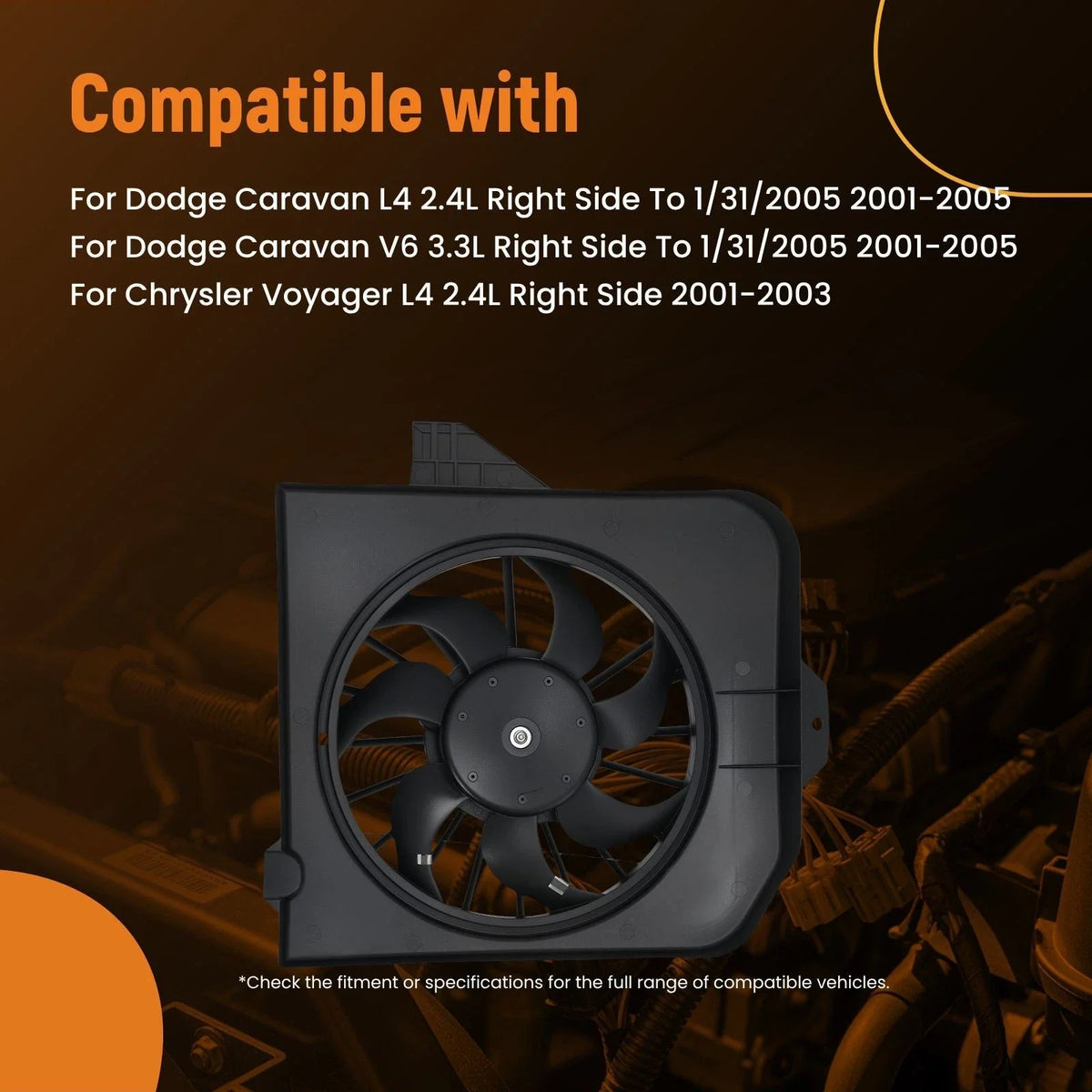 A/C Cooling Fan Assembly Right for Dodge Grand Caravan (2001–2005) CH3113102