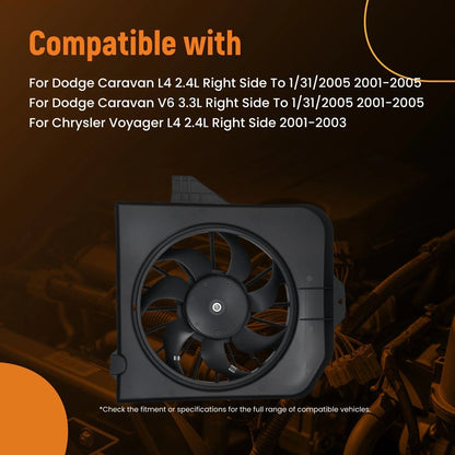 A/C Cooling Fan Assembly Right for Dodge Grand Caravan (2001–2005) CH3113102