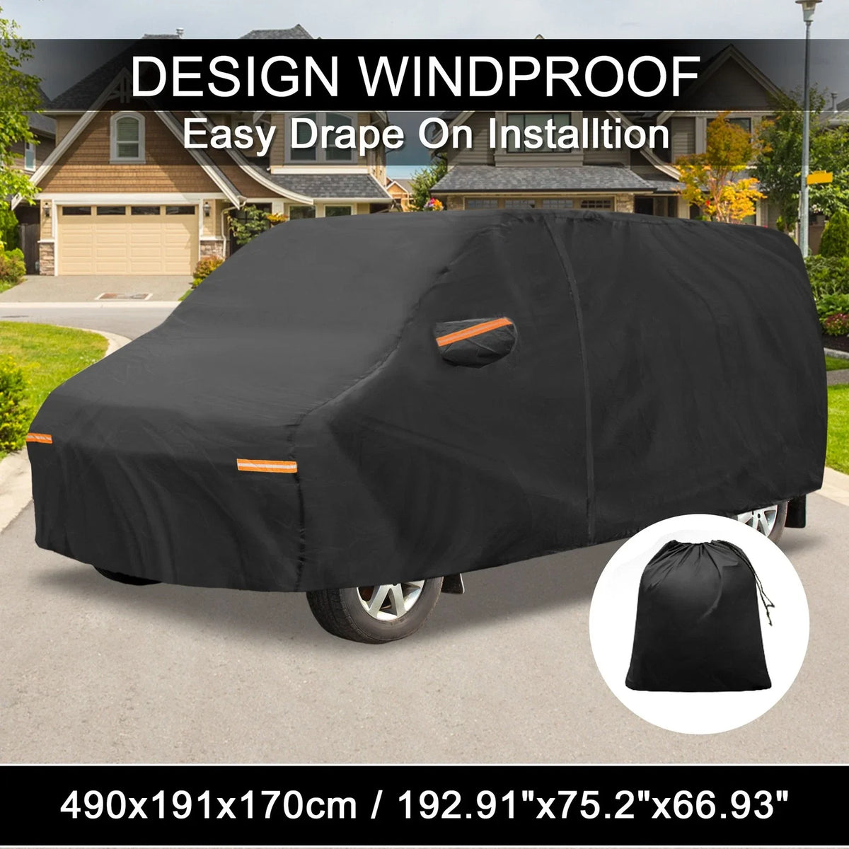 Waterproof Car Cover with Left Side Door Zipper 210D-PU for Ford E-Series 
