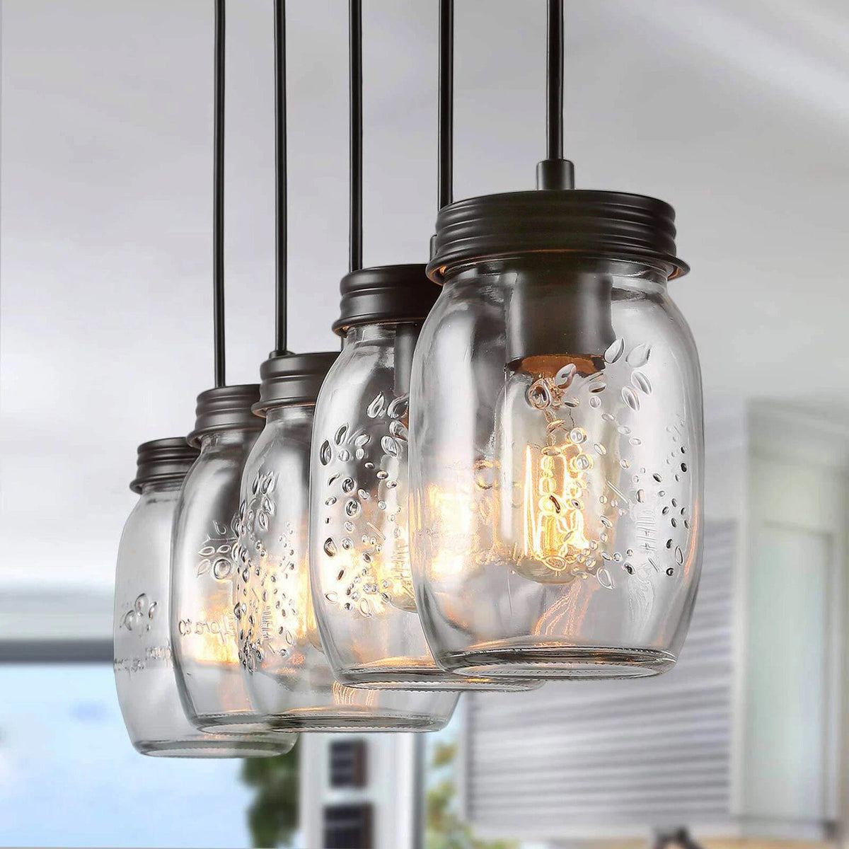 Mason Jar Chandelier Pendant Light Fixture for Kitchen Island