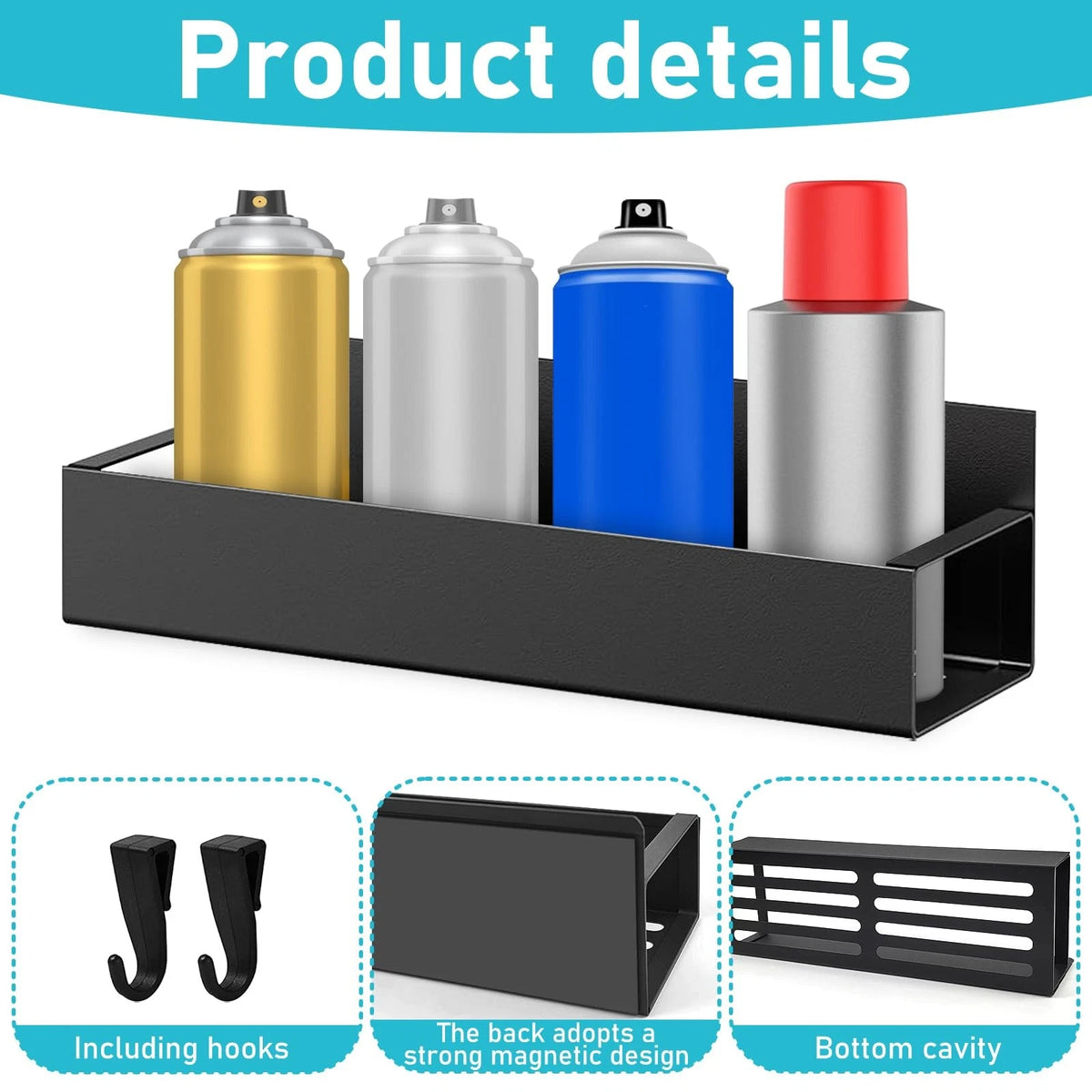 Set of 4 Magnetic Spray Can Holders for Toolbox Wall Mount
