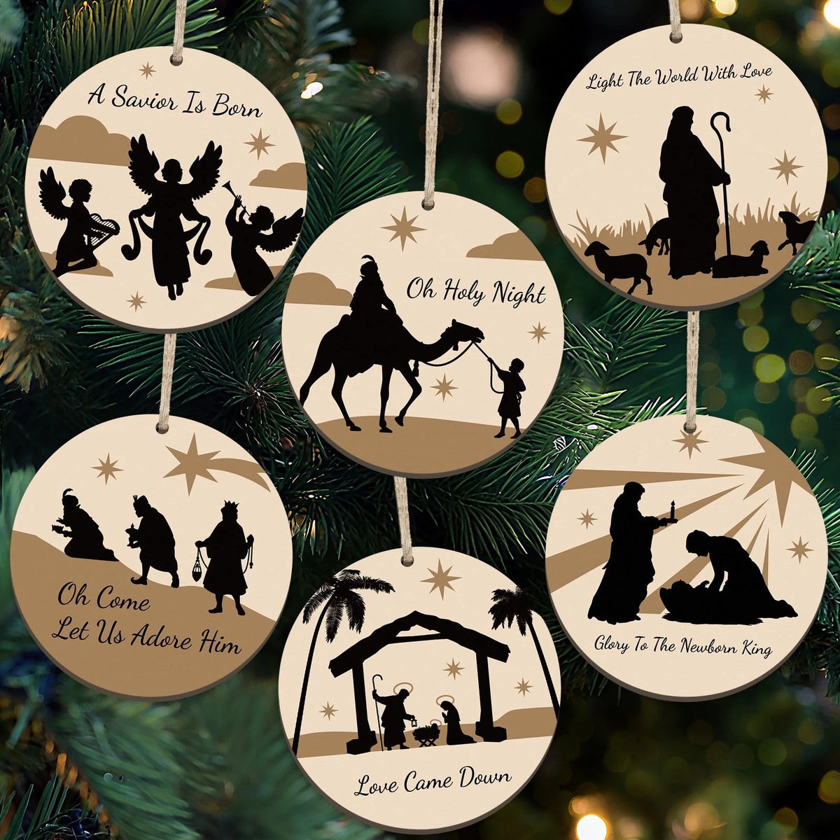 24 Pieces Christmas Nativity Ornaments Wooden Multicolored