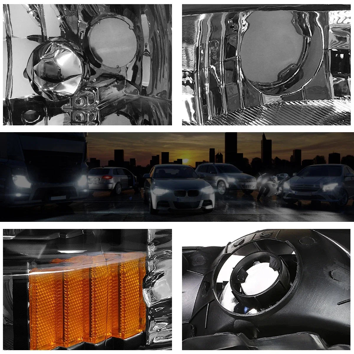 Bumper Headlight/Lamp for Dodge Dakota/Durango (1997–2004) Black Housing Amber Corner