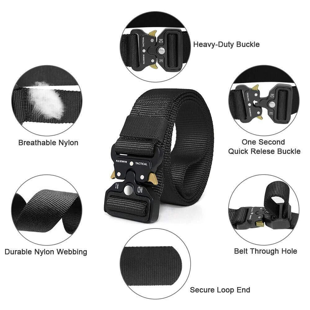 Adjustable Tactical Army Belt for Men - Quick Release Pants Waistband