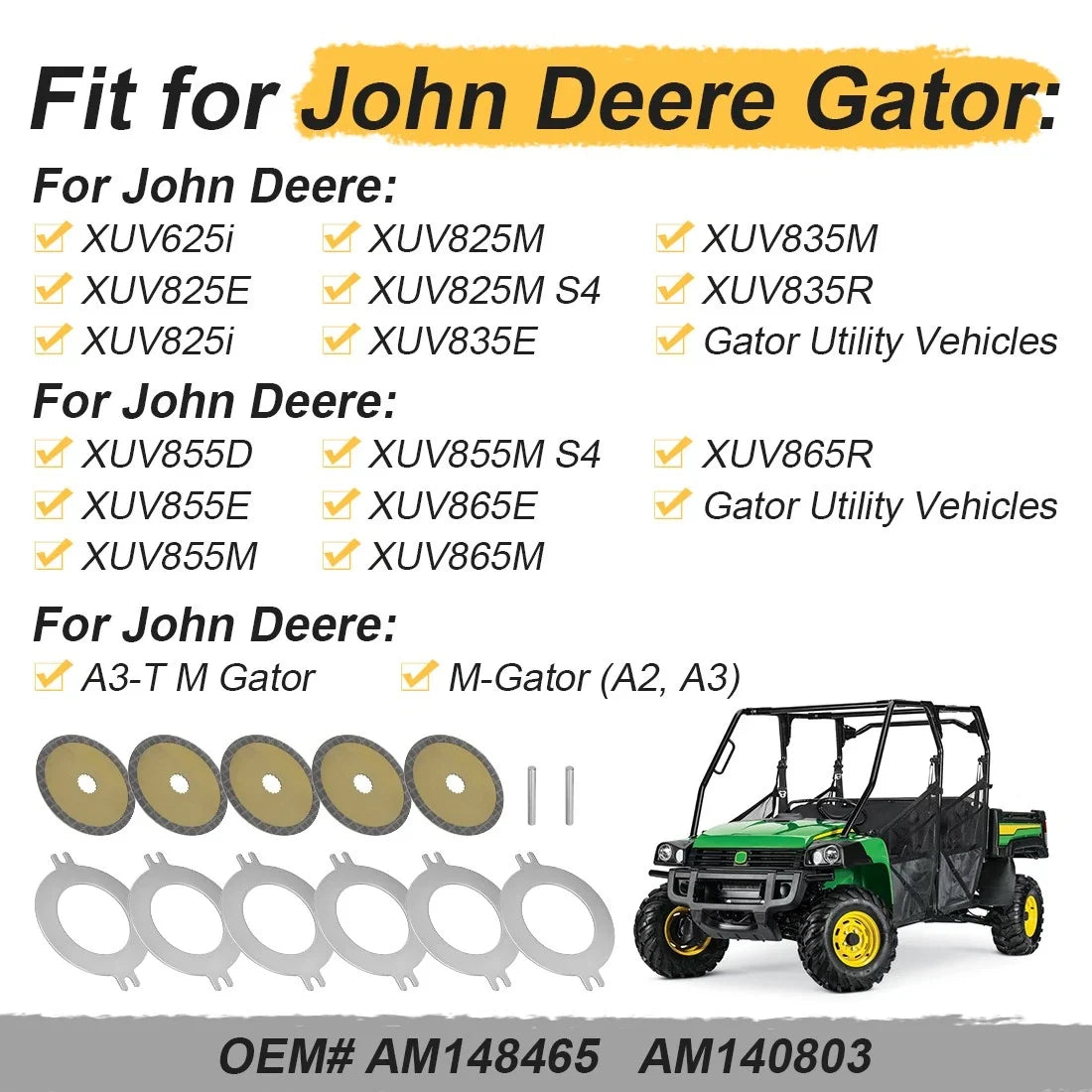 Brake Disk Kit AM148465 for John Deere XUV Gator 625 825 835 (2007–2023)