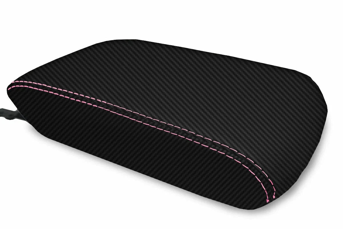 Console Lid Armrest Cover for Toyota 4Runner (2010–2019) Carbon Fiber Pink Stitch